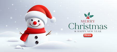 Christmas Snowman, Snowy atmosphere in winter banner design background, Eps 10 vector illustrationのイラスト素材