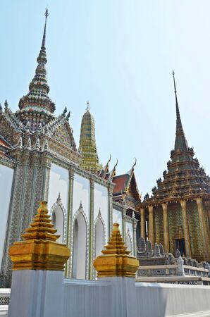 chedi, towers and decorations of grand palace in bangkok, thailandの写真素材