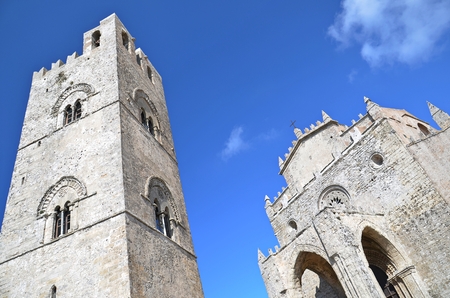 medieval church Chiesa Matrice and bell tower in town of Erice, Sicily, Italyの写真素材