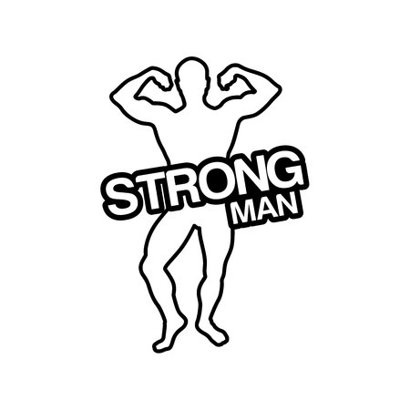 Bodybuilder Logo Template. Vector object and Icons for Sport Label, Gym Badge, Fitness Logo Design, Emblem Graphics.Sport Symbol, Exercise Logo, Woman Holding Weight Silhouette.のイラスト素材