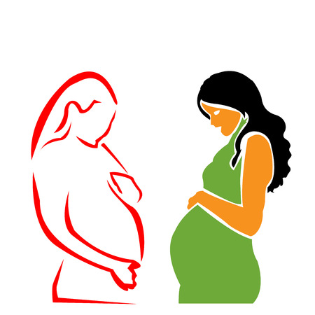 Pregnant girl vector illustration isolated on white background. Pregnant woman. Pregnant woman silhouette. Pregnant woman eps clip art.のイラスト素材