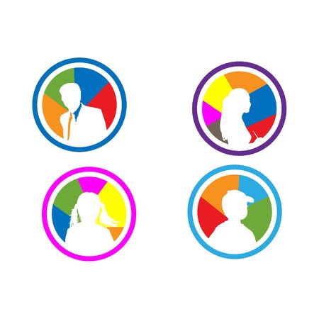 Icons for key members of a male adult, boys, women, girls. can be used for logos, symbols, icons, etc. colors can be changedのイラスト素材