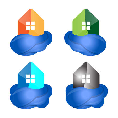 Cloud home vector logo design and  house, represented data, internet, sophisticated and modern real estateのイラスト素材