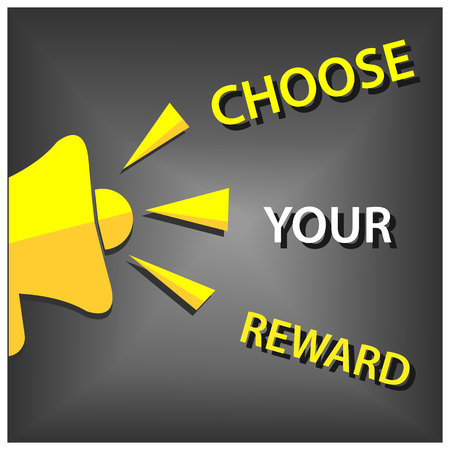 Chose your reward with megaphone. Flat vector illustration on gray background.のイラスト素材