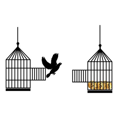 Illustration of doves move cages. Vector illustration concept for looking for a better lifeのイラスト素材