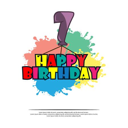 Happy birthday vector design with number seven, for seven years old childのイラスト素材
