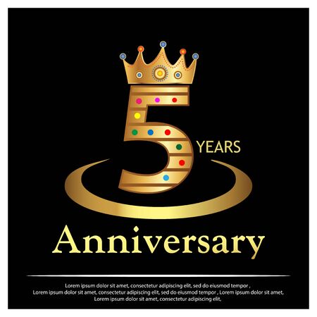 5 years anniversary, Gold icon.. Vector Illustration on blackのイラスト素材