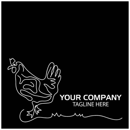 Hen line logo, flat design. Vector Illustration on black backgroundのイラスト素材