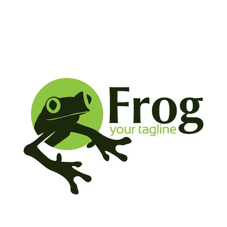 Frog logo in the circle. flat design. Frog silhouette. Vector Illustration on white backgroundのイラスト素材