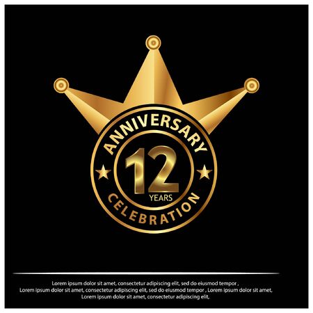 12 years anniversary golden. anniversary template design for web, game ,Creative poster, booklet, leaflet, flyer, magazine, invitation card - Vectorのイラスト素材