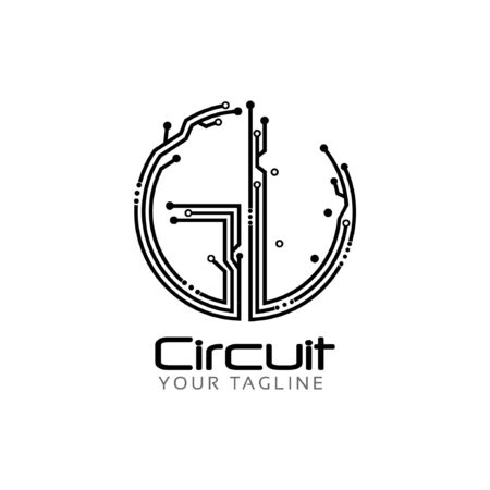 Letter GU with circuit on white background. flat design,のイラスト素材