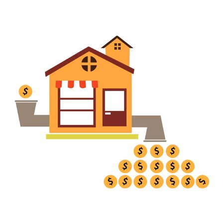 illustration of multiplying income by opening shop. Flat designのイラスト素材