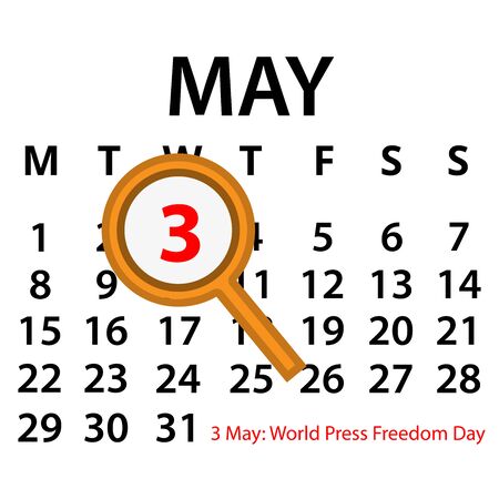 Simple vector calendar. May 3th. Commemorate the World Press Freedom Day.のイラスト素材