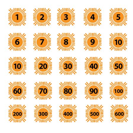 Number set button with sun icon. Flat design.のイラスト素材