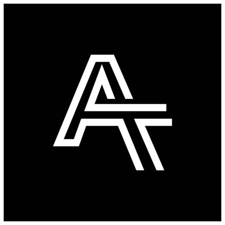 Letter A and T on Black Background.  Logo Design Template. Flat design. Latter ATのイラスト素材