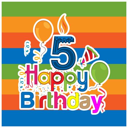 Happy birthday vector design with number five. for a five year old child. banner, sticker, greeting cards,  and backgroundのイラスト素材