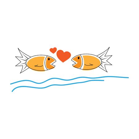 Fish line icon with love sign. Cartoon fish,のイラスト素材