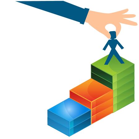 hand helping the business man on the graphs. Concept business illustrationのイラスト素材