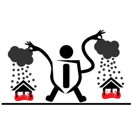 people trying to put out burning houses. fire insuranceのイラスト素材