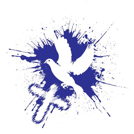 Grunge style dove. Pigeon with a cross. Vector illustration isolated on white background.のイラスト素材