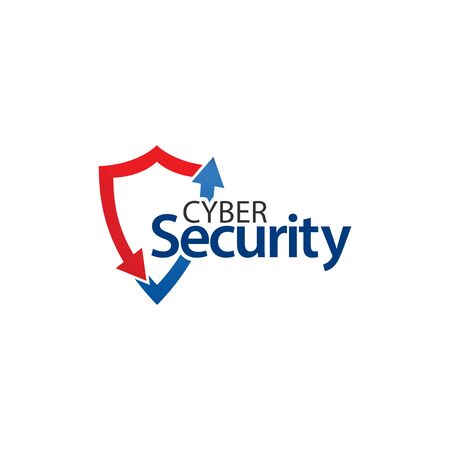 Cyber security with shield icon. Flat vector illustration on white backgroundのイラスト素材