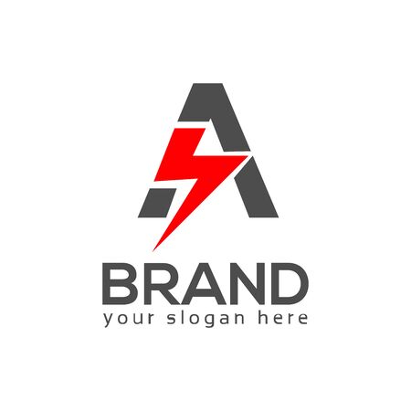 Letter A with electricity on white background. Logo Design Template. Flat designのイラスト素材