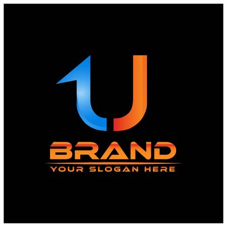 Letter U with number one on black background. logo with a basic gradient,のイラスト素材