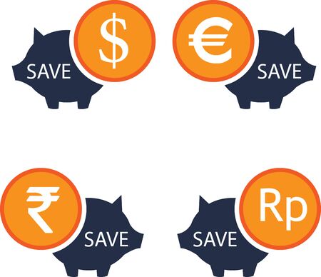 Save money icon with  piggy bank. Vector illustration on white backgroundのイラスト素材