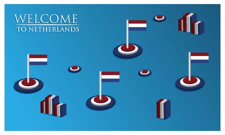 Welcome to Netherlands poster with Netherlands flag,  time to travel Netherlands. vector illustration isolatedのイラスト素材