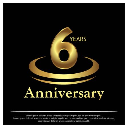 6 years anniversary golden. anniversary icon stock, vectorのイラスト素材