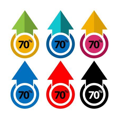 Seventy percent up, upwards arrow illustrationのイラスト素材