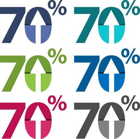 Seventy percent up, upwards arrow illustrationのイラスト素材
