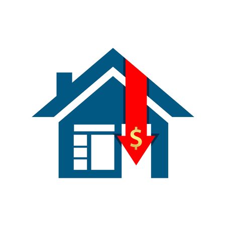 Reduction in home purchases, stock icon, flat designのイラスト素材