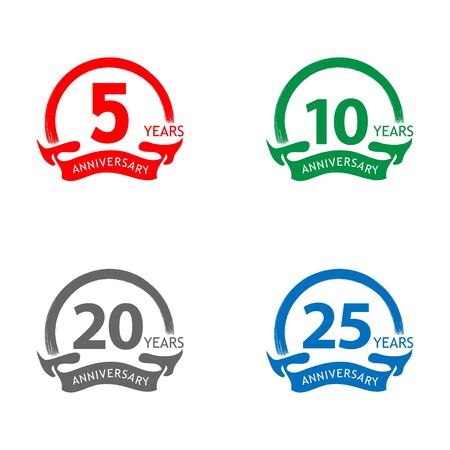 Anniversary label stock, flat design, Colorful set label, vectorのイラスト素材