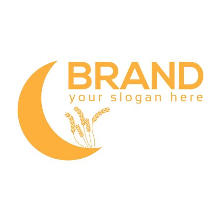 Wheat And Crescent Moon Logo, flat design. Vector Illustration on white backgroundのイラスト素材