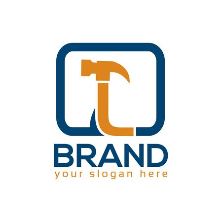 Letter L Hammer Logo. Flat design. Vector Illustration on white backgroundのイラスト素材