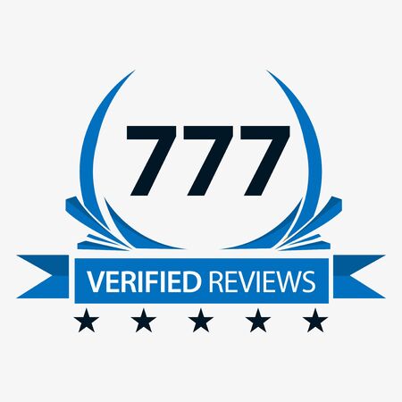 777 verified reviews with ribbon. Vector Illustration on white background.のイラスト素材