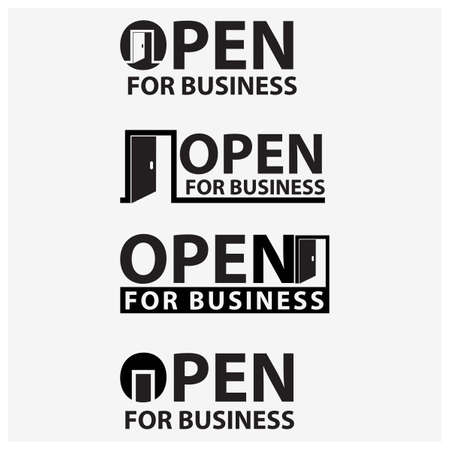 Open for business typography with door . Creative lettering vector.のイラスト素材
