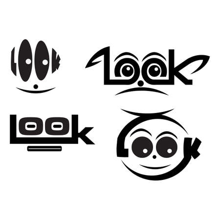 Look typography with eyes and face . Creative lettering vector.のイラスト素材