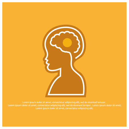 Child's brain background concept. Vector illustration on orange backgroundのイラスト素材