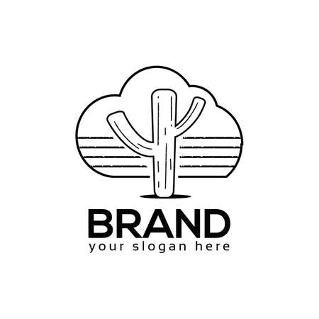 Cactus and barbed wire logo vector. Flat design. Vector Illustration on white backgroundのイラスト素材