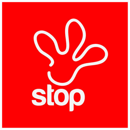Stop with hand icon. Vector Illustration on red backgroundのイラスト素材