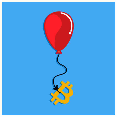 Illustration of Bitcoin currency goes up. Vector Illustration on sky background.のイラスト素材