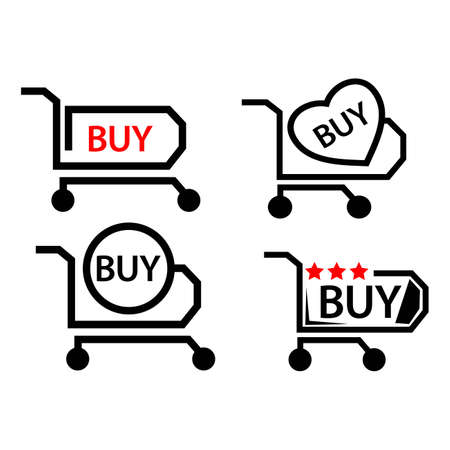 Shopping cart with the word buy. Icon set. Vector Illustration on white background.のイラスト素材
