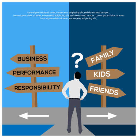 Dilemma Concept of choose between family, children, friends, business, performance, or responsibility.のイラスト素材