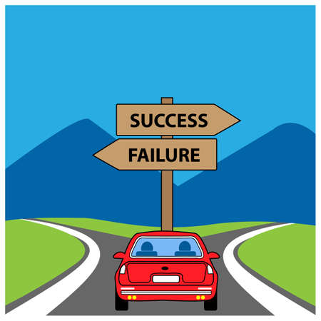 Success concept. Wooden sign indicating the direction of success and failure.のイラスト素材