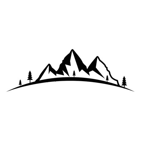 Mountain silhouette with spruce. Flat design. Vector Illustration on white background.のイラスト素材