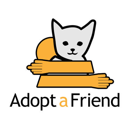 Cat Icon with the word adopt a friend. Flat design. Vector Illustration on white background.のイラスト素材