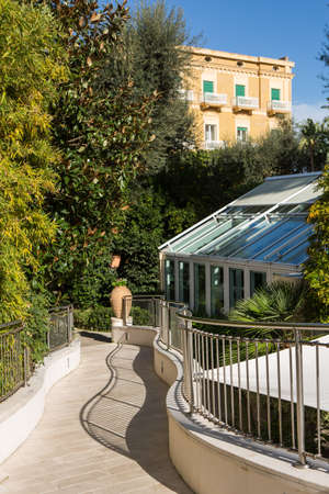 Historic luxury hotels in sunny day,Sorrento,Italyのeditorial素材
