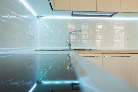 contemporary white kitchen interior - close upの写真素材